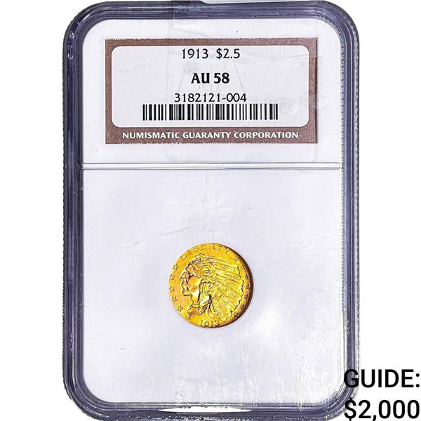 1913 $2.50 Gold Quarter Eagle NGC AU58