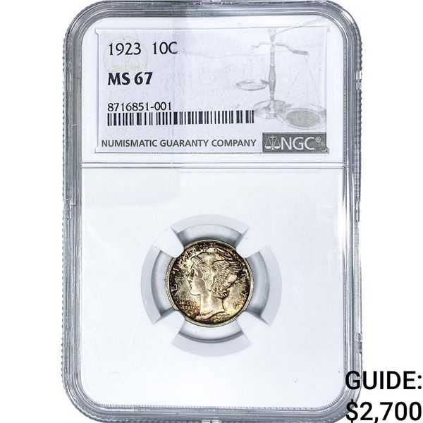 1923 Mercury Silver Dime NGC MS67