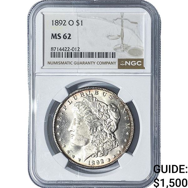 1892-O Morgan Silver Dollar NGC MS62