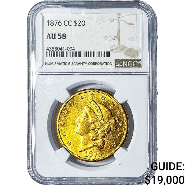 1876-CC $20 Gold Double Eagle NGC AU58