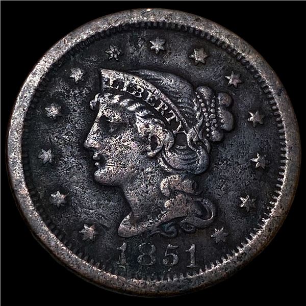 1851 Braided Hair Large Cent NICELY  CIRCULATED