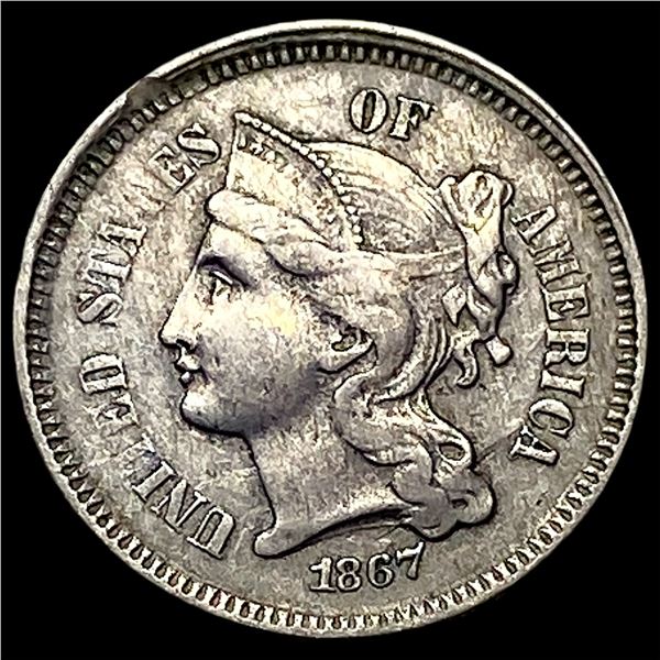 1867 Nickel Three-Cent Piece NEARLY  UNCIRCULATED