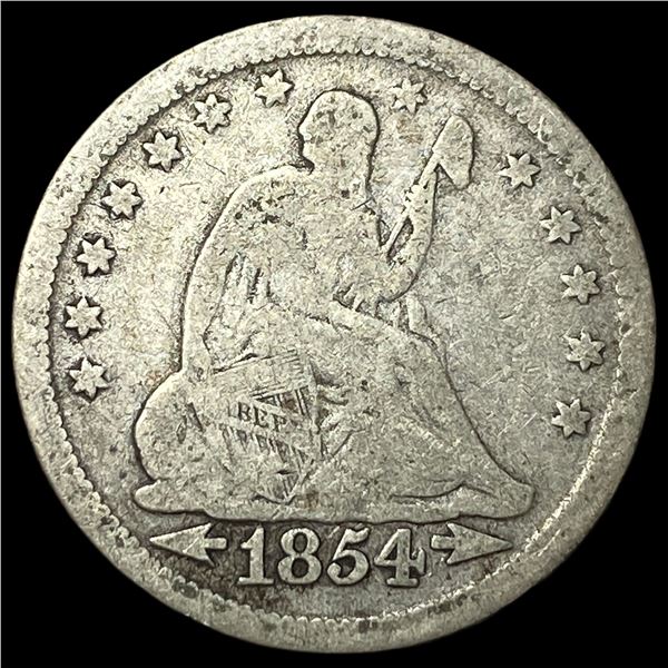 1854 Arrows Seated Liberty Quarter LIGHTLY  CIRCULATED