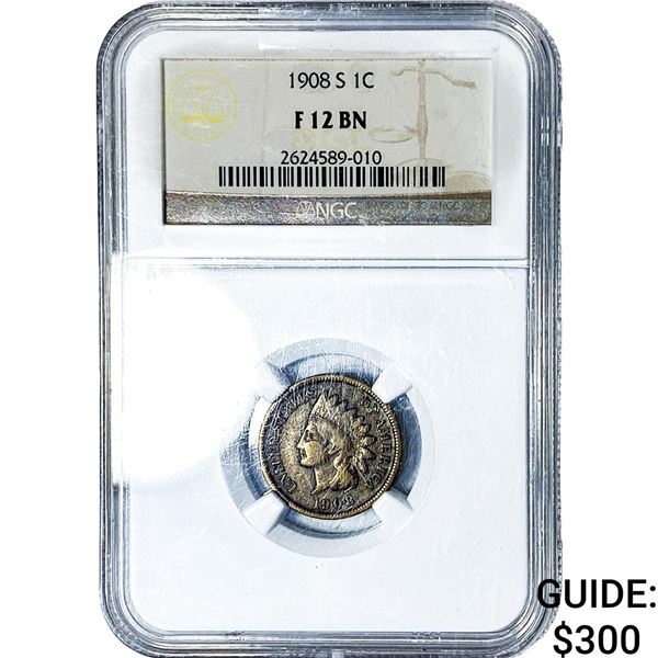 1908-S Indian Head Cent NGC F12 BN