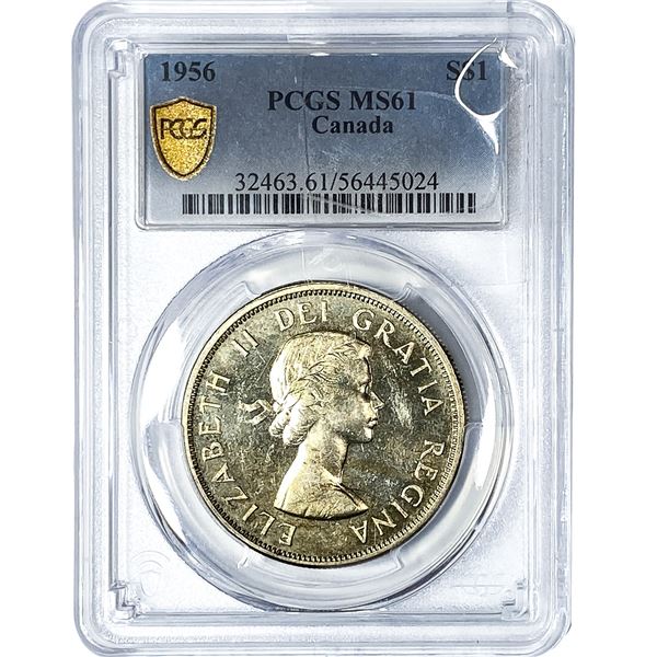 1956 CANADA SILVER DOLLAR PCGS MS61