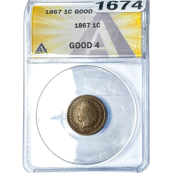 1867 Indian Head Cent ANACS GOOD4