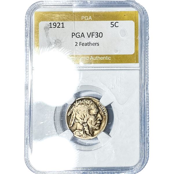 1921 Buffalo Nickel PGA VF30 2 Feathers