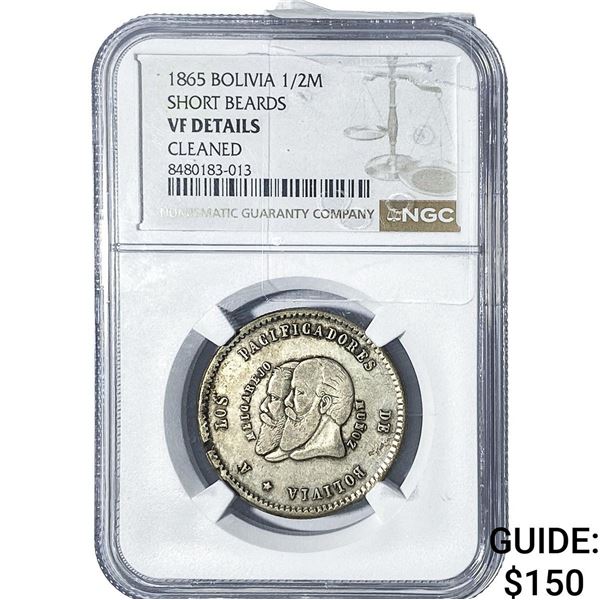 1865 Bolivia Silver 1/2 Milgarejo NGC VF Details