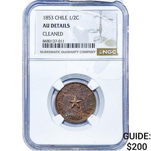 1853 Chile Copper 1/2 Centavos NGC AU Details