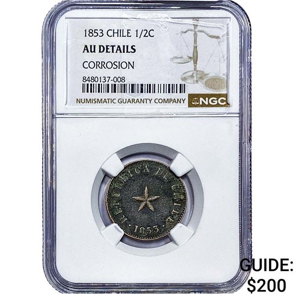1853 Chile Copper 1/2 Centavos NGC AU Details