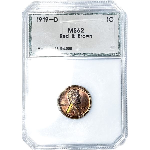 1919-D Wheat Cent PCI MS62 Brown