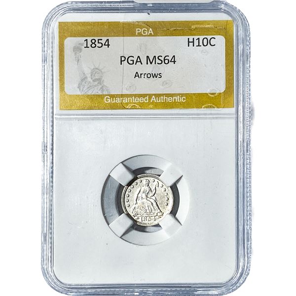 1854 Seated Liberty Half Dime PGA MS64 Arrows