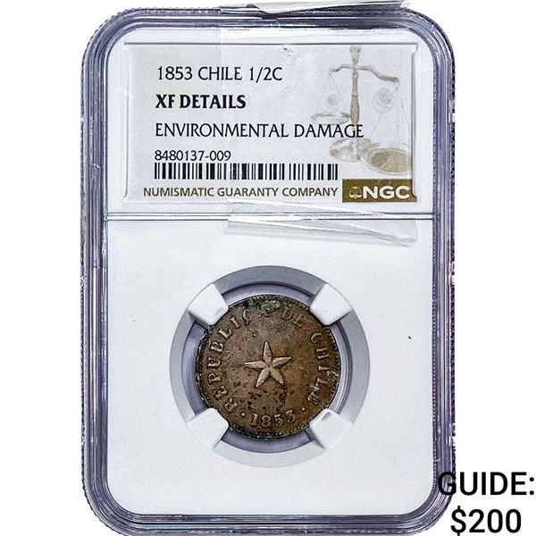 1853 Chile Copper 1/2 Centavos NGC XF Details