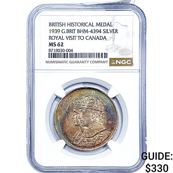 1939 Royal Visit to Canada Silver Medal Toned! NGC MS62