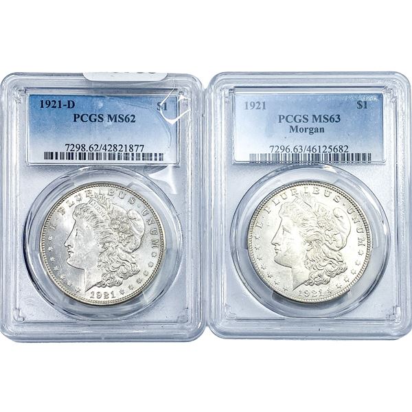 [2] 1921-D, 1921 Morgan Silver Dollar PCGS MS63/62