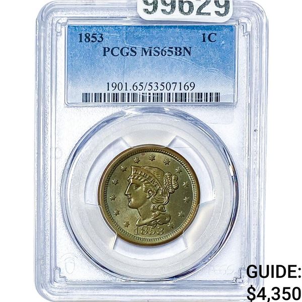 1853 Braided Hair Large Cent PCGS MS65 BN
