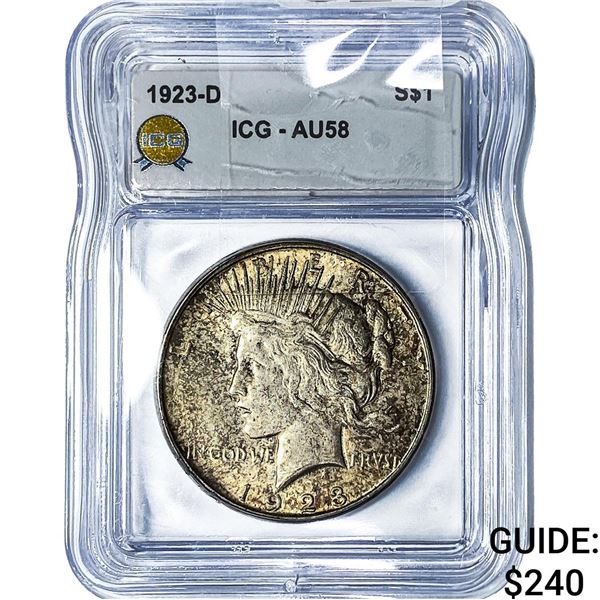 1923-D Silver Peace Dollar ICG AU58
