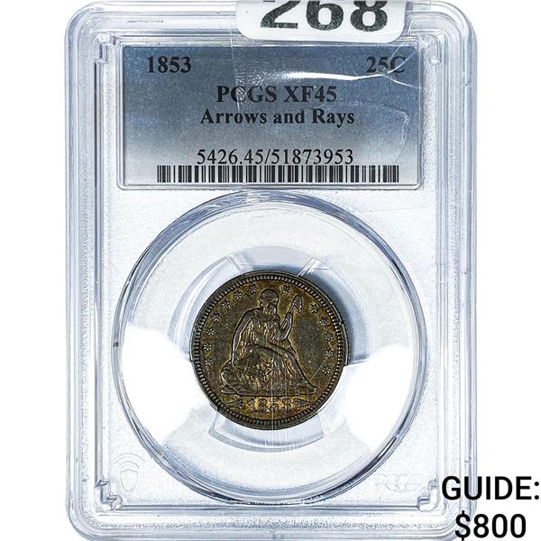 1853 Seated Liberty Quarter PCGS XF45 Arrows&Rays