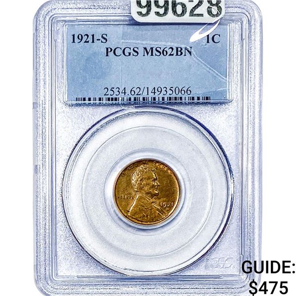 1921-S Wheat Cent PCGS MS62 BN