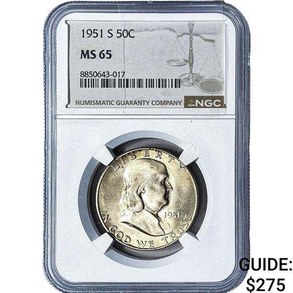 1951-S Franklin Half Dollar NGC MS65