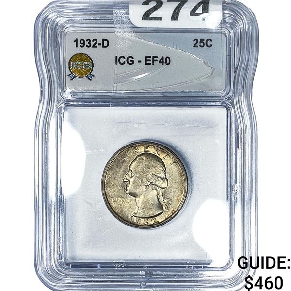 1932-D Washington Silver Quarter ICG EF40