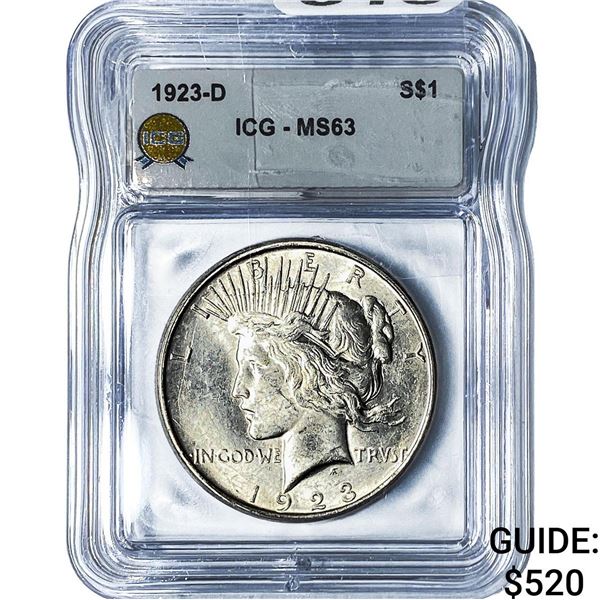 1923-D Silver Peace Dollar ICG MS63