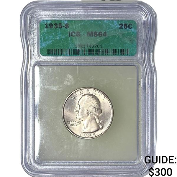1935-S Washington Silver Quarter ICG MS64