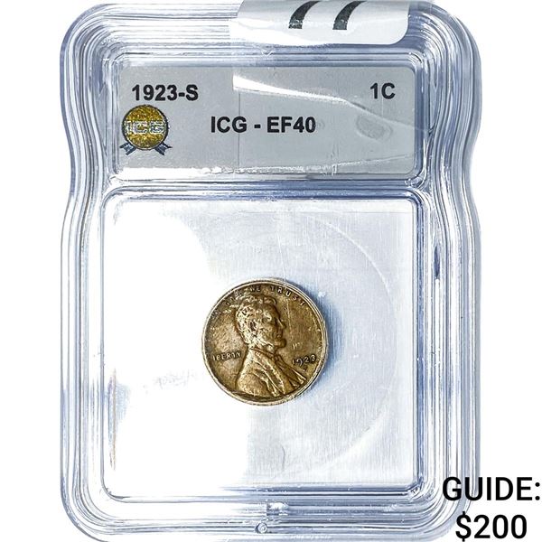 1923-S Wheat Cent ICG EF40