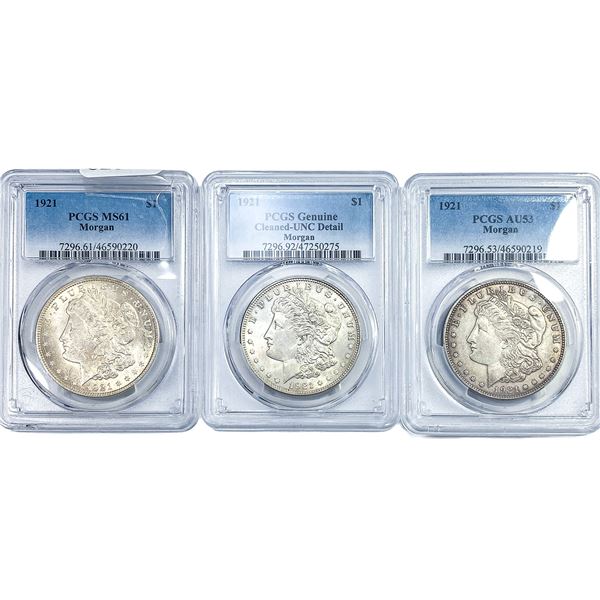 [3] 1921 Morgan Silver Dollar PCGS  MS/AU/Genuine61/53