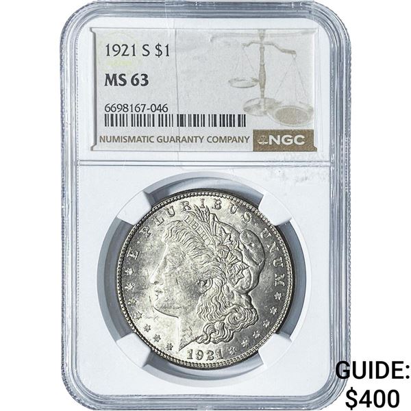 1921 Morgan Silver Dollar NGC MS63