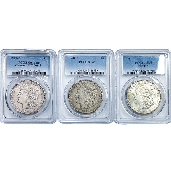 [3] 1921-D. 1921-S, 1921 Morgan Silver Dollar PCGS