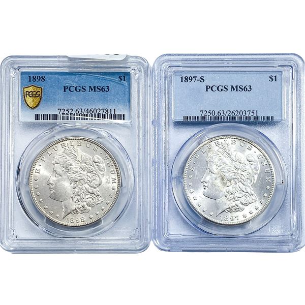 [2] 1898, 1897-S Morgan Silver Dollar PCGS MS63