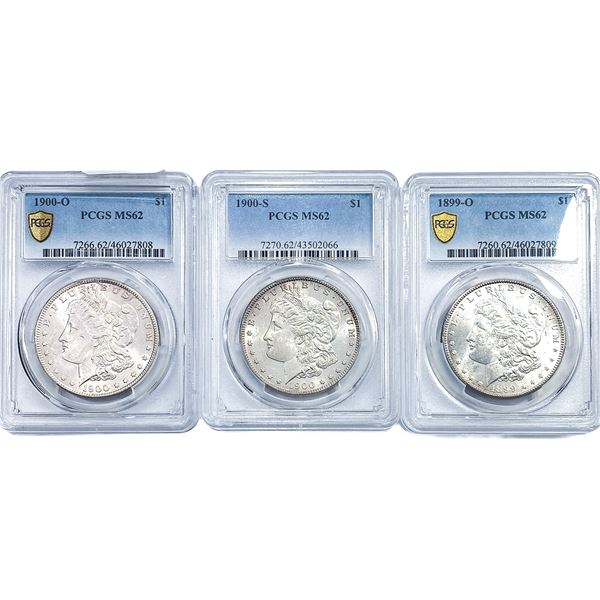 [3] 1900-O, 1900-S, 1899-O Morgan Silver Dollar PCGS  MS62