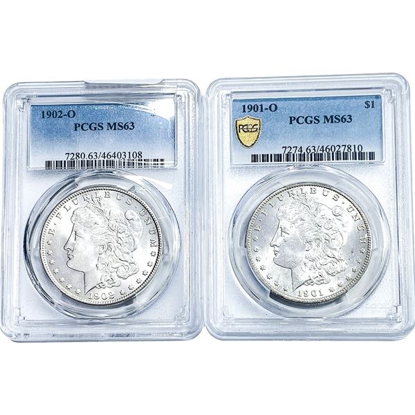 [2] 1902-O, 1901-O Morgan Silver Dollar PCGS  MS63