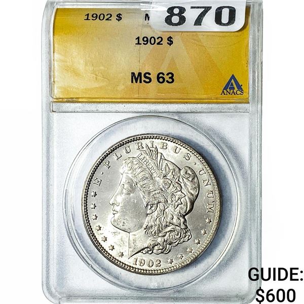 1902 Morgan Silver Dollar ANACS MS63