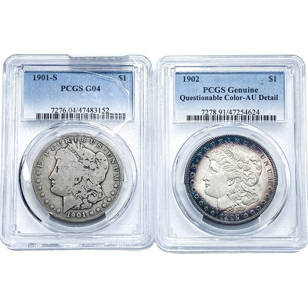 [2] 1901-S, 1902 Morgan Silver Dollar PCGS  Genuine