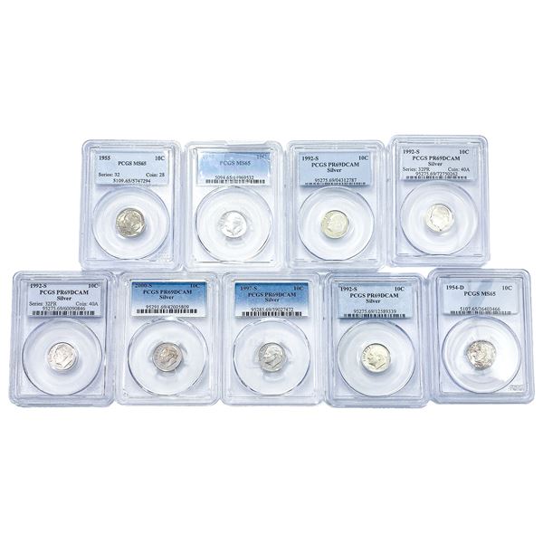 [9] 1950-1992 Silver Dimes PCGS M65-PR69 DCAM