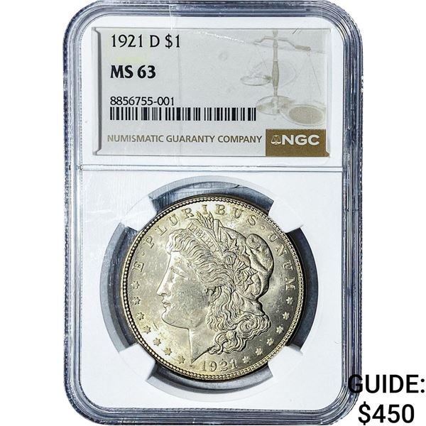1921-D Morgan Silver Dollar NGC MS63