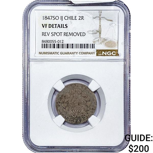 1847 Chile Silver 2 Reales NGC VF Details
