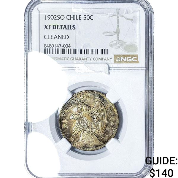 1902-SO Chile Silver 50 Centavos NGC XF Details