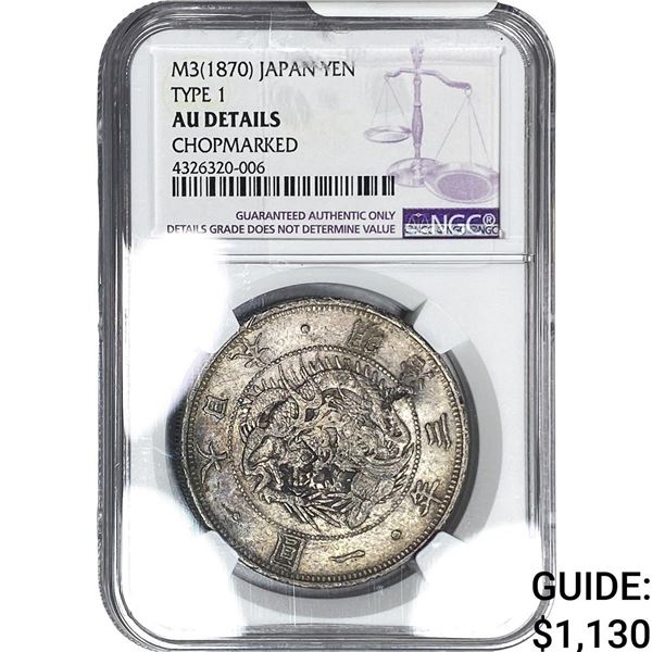 M3(1870) Japan Silver Yen Type 1 NGC AU Details