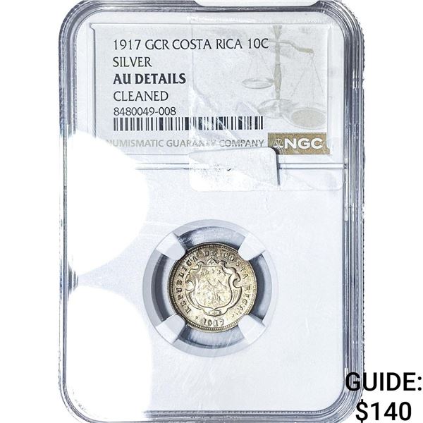 1917 Costa Rica Silver 10 Centavos NGC AU Details