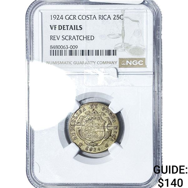 1924 Costa Rica Silver 25 Centavos NGC VF Details