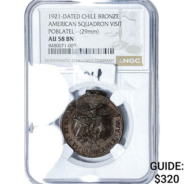1921 Chile Bronze American Squadron Medal NGC AU58 BN