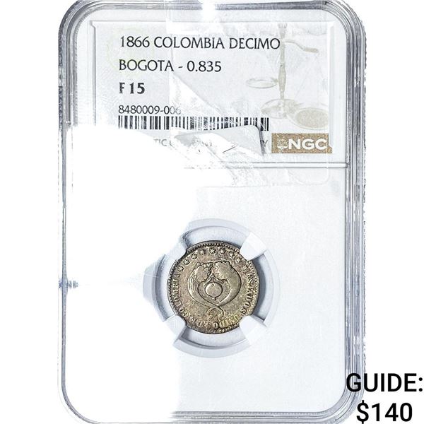 1866 Colombia Silver Decimo NGC F15