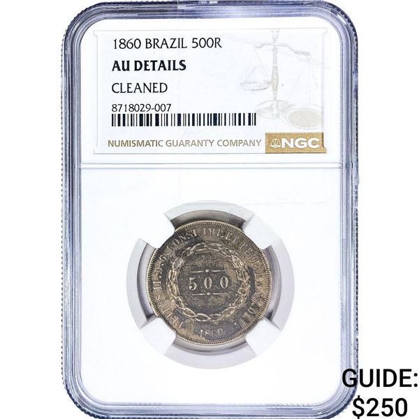 1860 Brazil Silver 500 Reis NGC AU Details