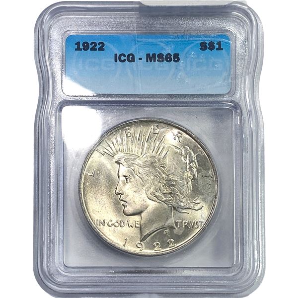 1922 Silver Peace Dollar ICG MS65