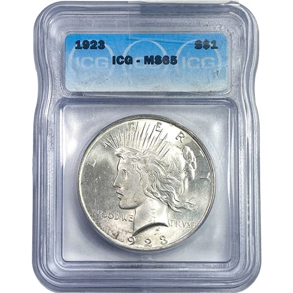 1923 Silver Peace Dollar ICG MS65