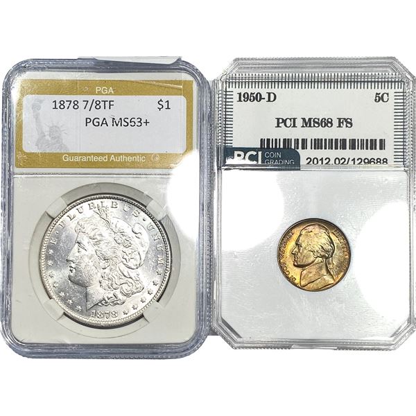 [2] 1878-1950 U.S. Coin Lot 1C & $1 PGA/PCI