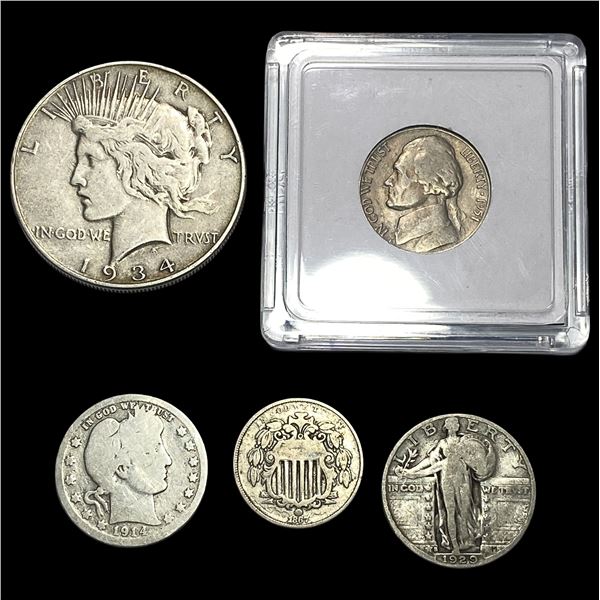 [5] 1867-1951 U.S. Coin Lot 5C, 25C, & $1